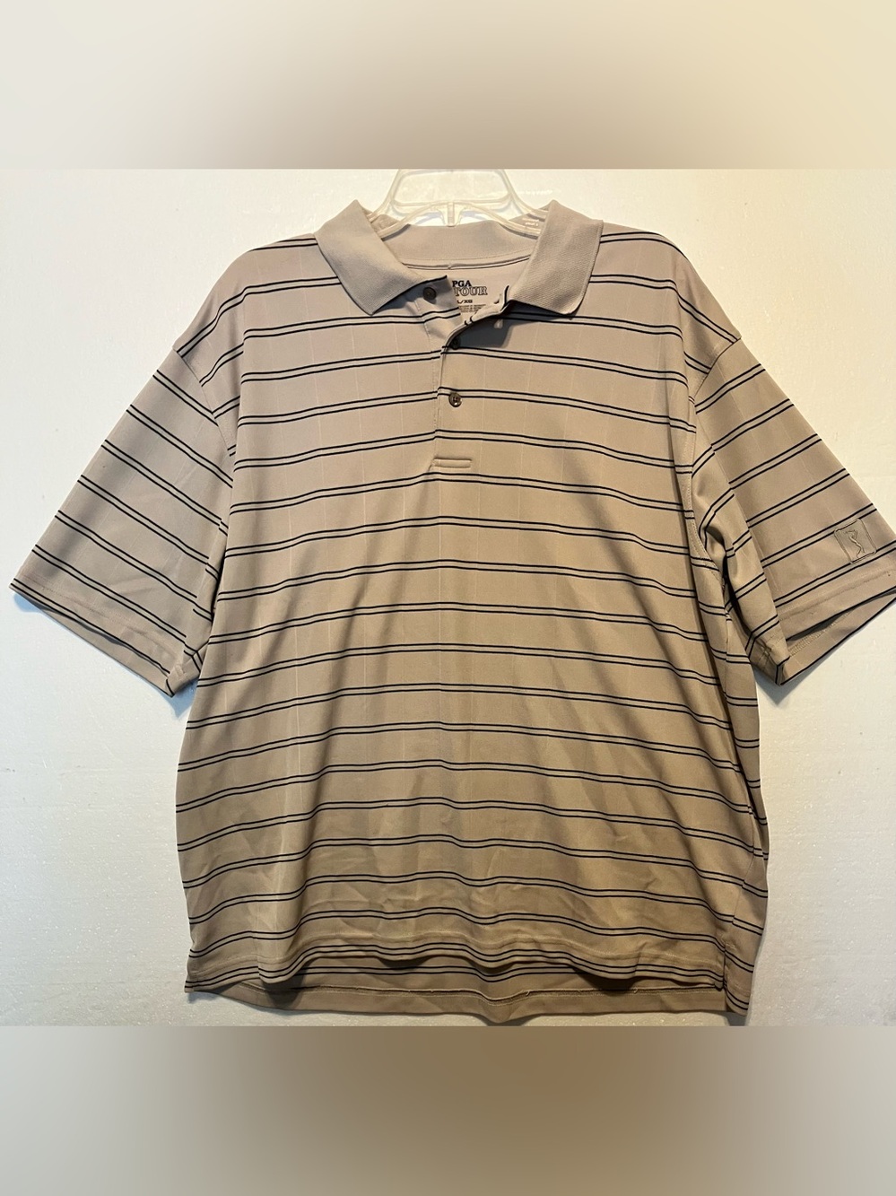 PGA Tour XL Beige Polo with Thin Black Stripes